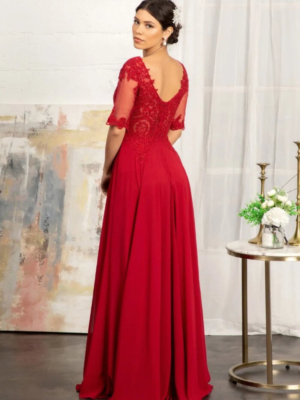 GLS Collective Burgundy Lace-Appliqué Maxi Dress - Picture 4 of 7